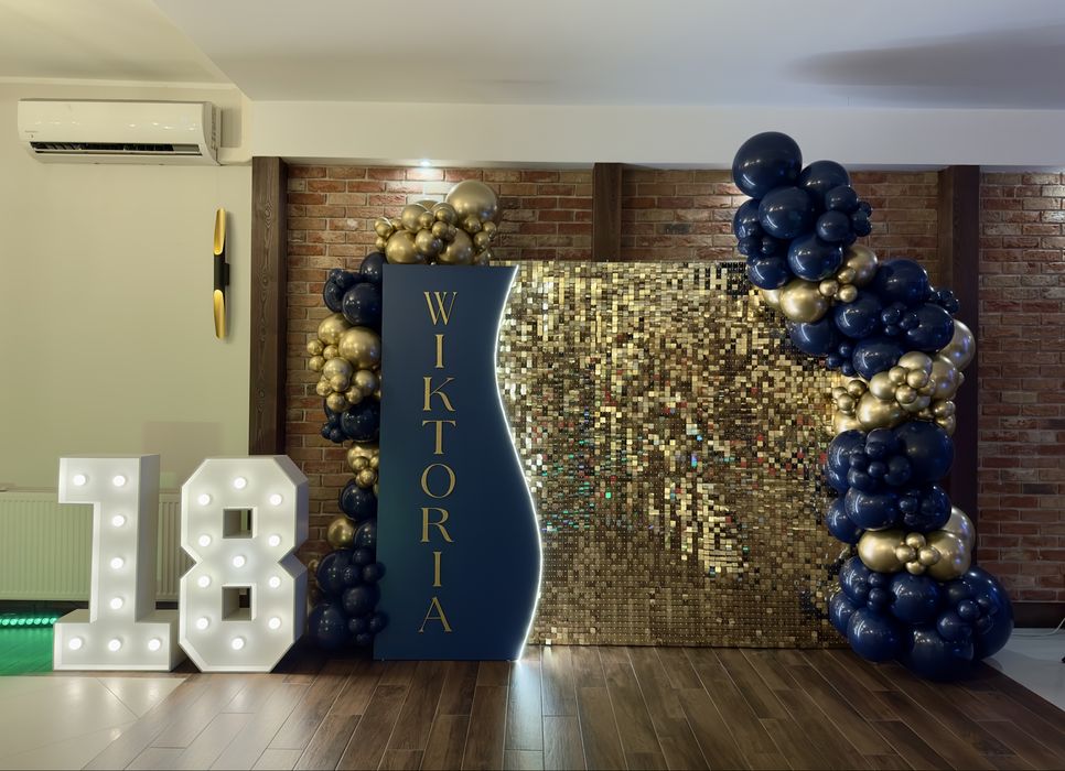 Dekoracje balonowe ścianka do zdjęć 18 roczek chrzest fotobudka 360