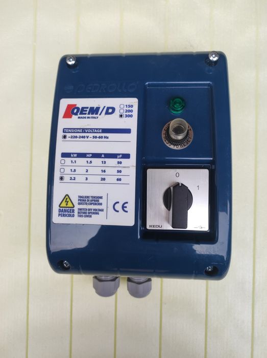 Новый Пульт Pedrollo QEM300,(блок запуска и защиты) 220В, 10А, 67мкФ