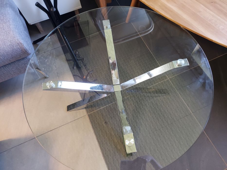 Stolik kawowy ława okrągły szkło 82cm + stal chromowana NOWY