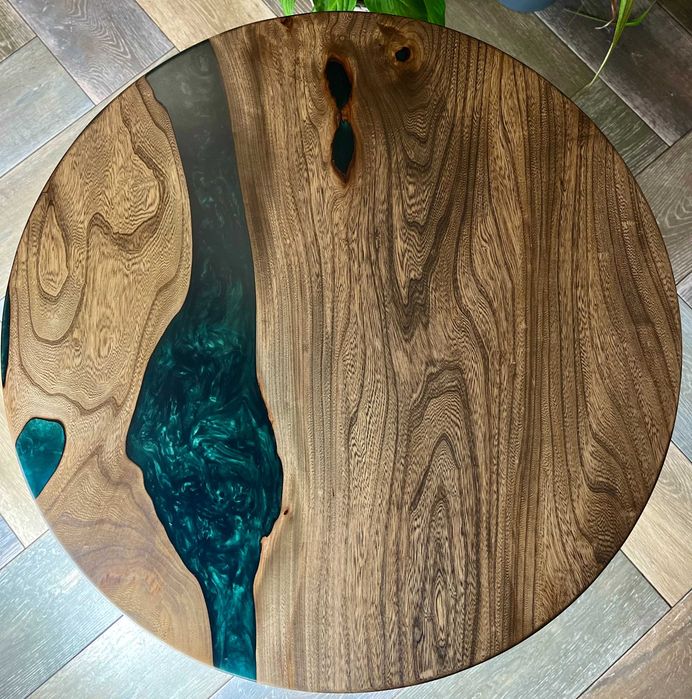 Stolik okrągły stół ława żywica loft drewno