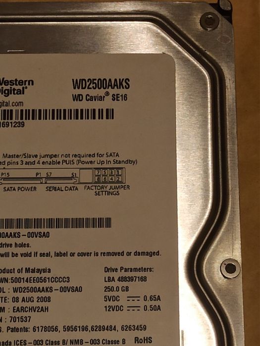 Жорсткий диск HDD Western Digital Caviar SE16 WD2500AAKS