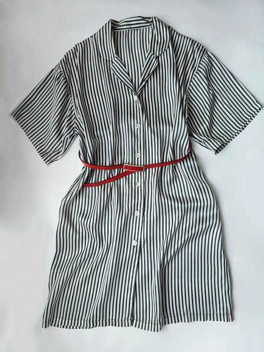 Натуральное 100% шелковое платье рубашка в полоску в бельевом стиле