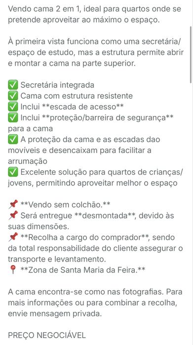 Cama 2 em 1 – Secretária + Cama rebatível