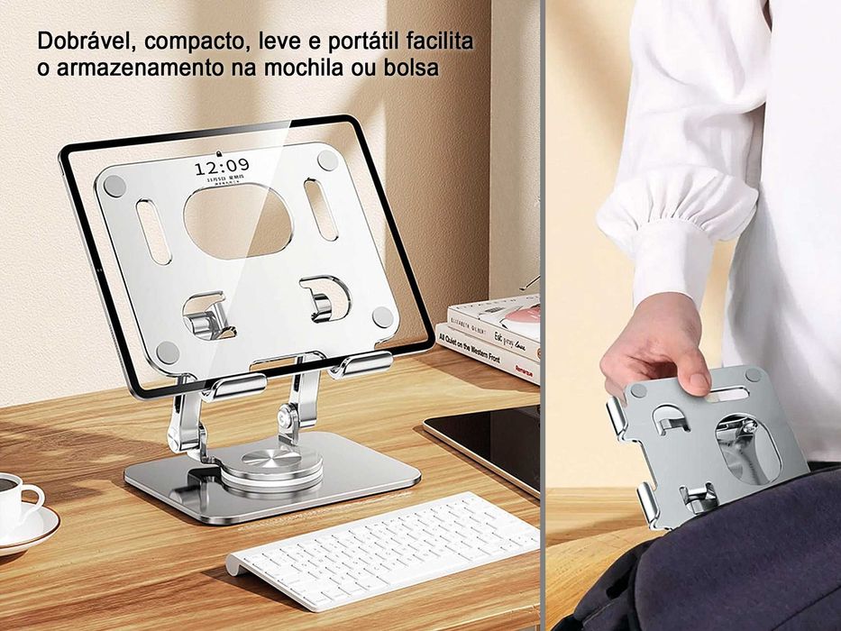 Suporte base rotativo 360° de alumínio p/ Notebook, Tablets, Kindle