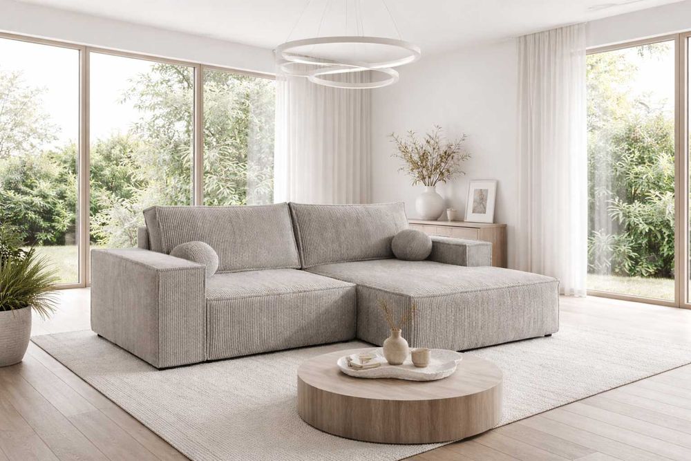 Narożnik rozkładany kanapa COBO L mini 255 cm sztruks funkcja spania