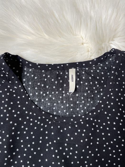 Amber rayon czarna bluzka biała w gwiazdki 38 M L oversize