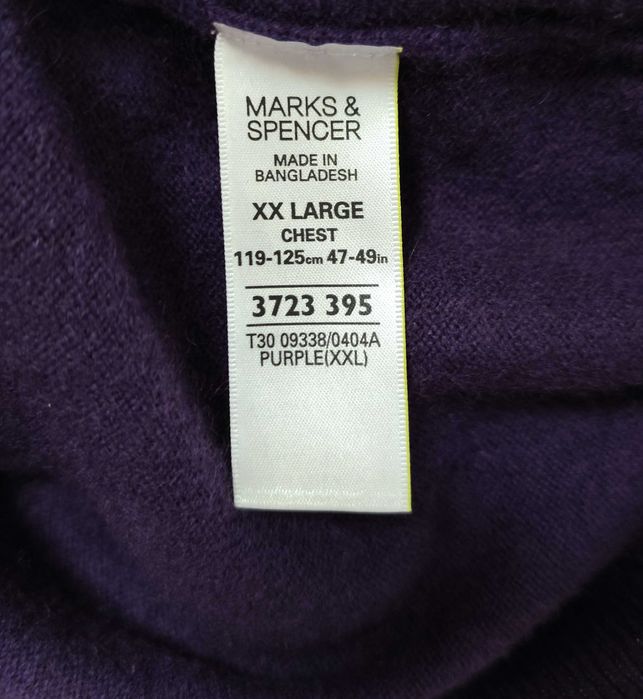 Męski Sweter Kamizelka Kaszmirowa Fiolet Marks & Spencer |R. XXL