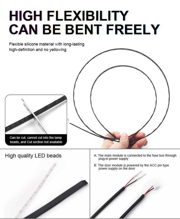 Полноцветная светодиодная подсветка салона автомобиля с ДУ