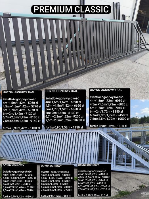 Brama przesuwna palisadowa 4m PREMIUM STAR,ocynk ogniowy+RAL, inne