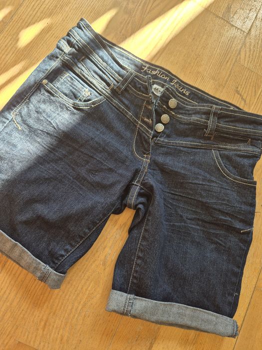 Krótkie spodenki damskie, ciemny jeans,Okay,r.M