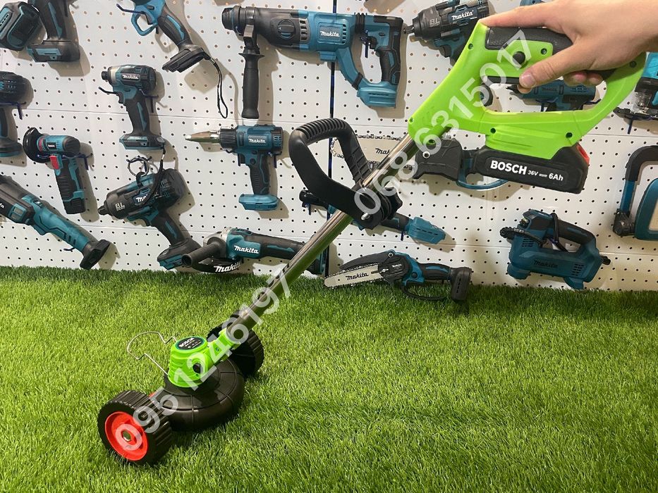 Триммер аккумуляторный BOSCH BUR179BL 6Ah косилка для травы + колеса