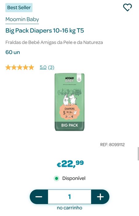 Fraldas Moomin Baby T5 - Pack 60 unid