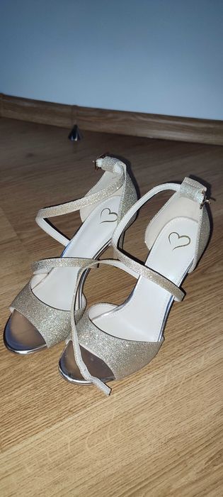 Buty obcasy złote brokat studniówka sylwester