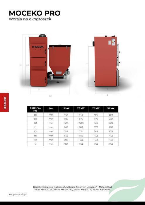 Kocioł węgiel pellet drewno piec Moceko PRO 35kW dotacje OD RĘKI ZUM