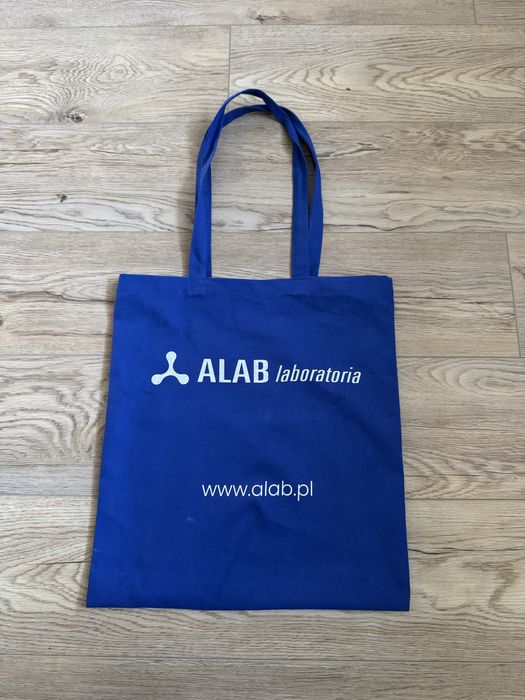 Granatowa niebieska 100% bawełna materiałowa torba na zakupy Alab Laboratoria Oeko Tex