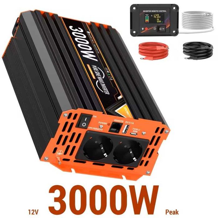 Przetwornica Inwerter 12V 1500W/3000W pilot LCD kamper przyczepa kempi