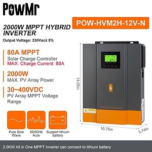 Гібридний інвертор сонячний PowMr 2000W 12V POW-HVM2KW-12V
