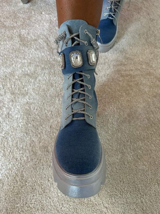 Botki trapery jeansowe 38 srebrna podeszwa