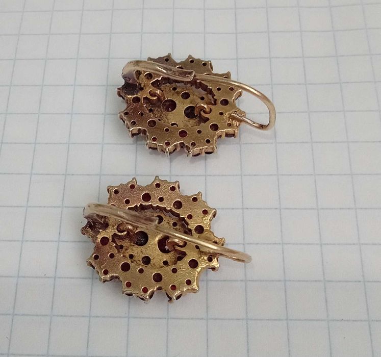 Серьги старинные с натуральными чешскими гранатами. Серебро! Винтаж