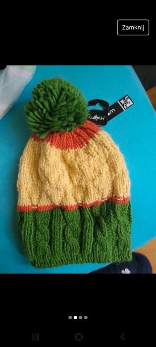 Nowa czapka woolk zielono żólta