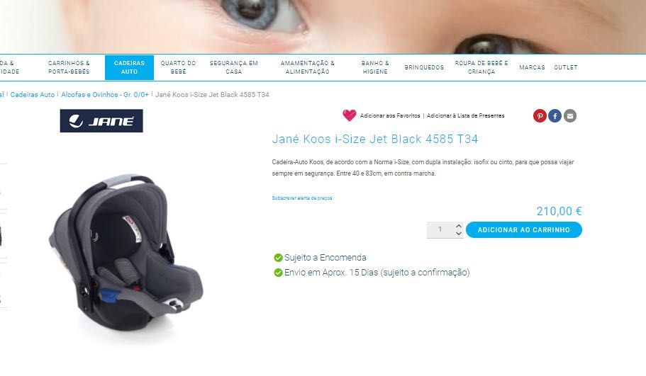 Babycoque / cadeira auto Jané Koos ISIZE Isofix