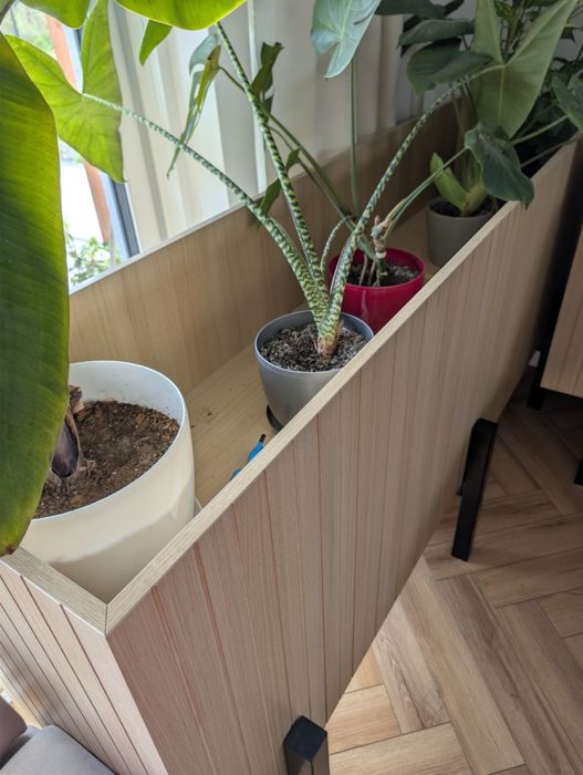 Duże donice wewnętrzne na stalowym stelażu