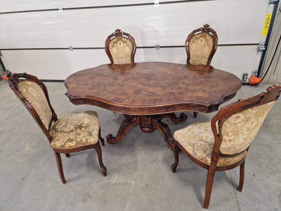 Stół z  czterema krzesłami Włoski oryginał Ludwik Barok