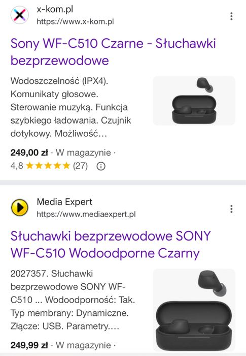 Słuchawki bezprzewodowe Sony WF-C510 wodoodporne czarne
