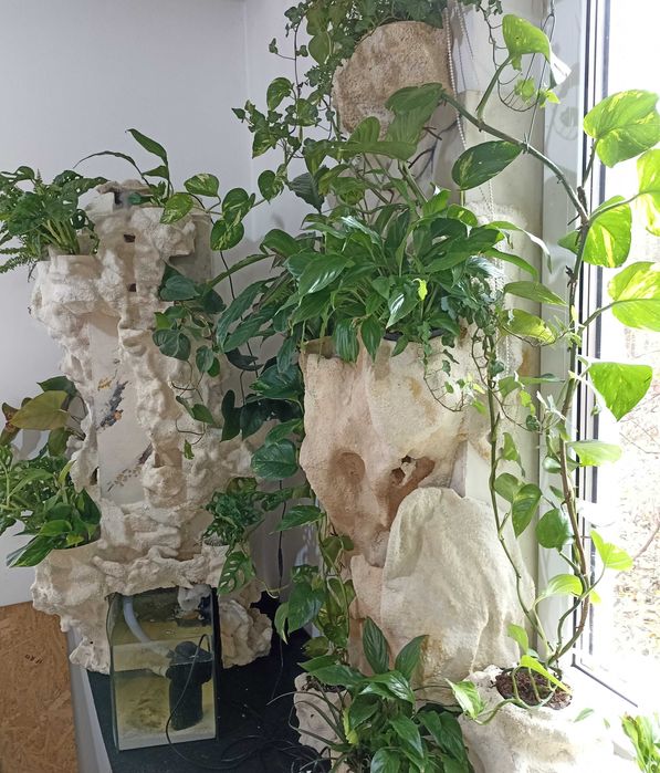 Ścianki wertykalne, tynki dekoracyjne, zielony ogród, groty, druk 3D