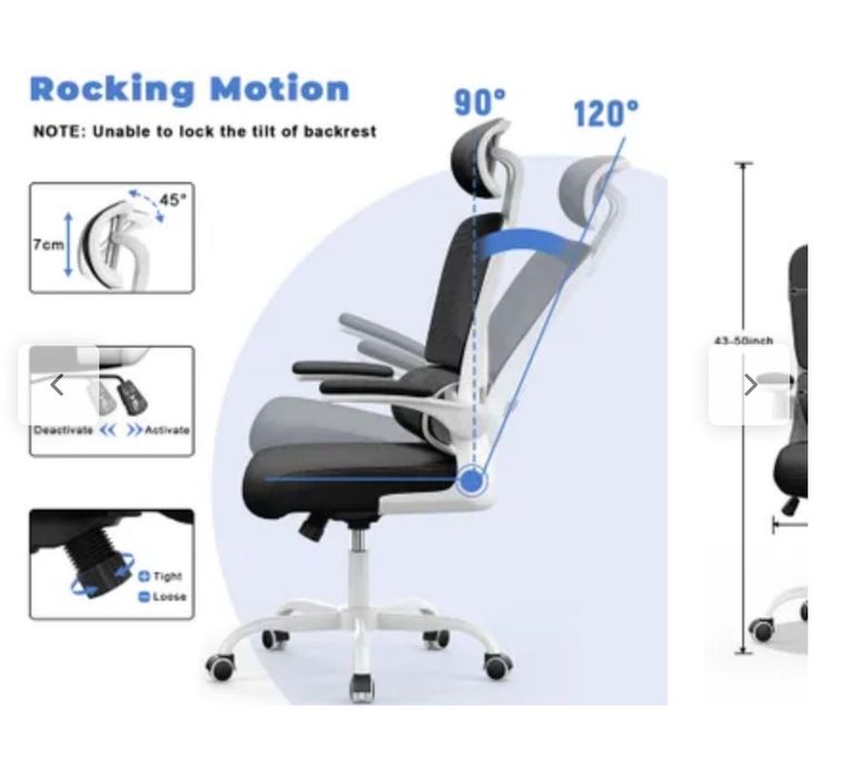Cadeira ergonómica com suporte lombar e apoio de braços dobrável