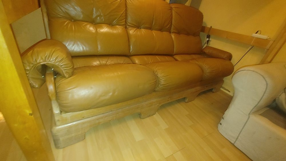 3 osobowa sofa skóra dąb skandynawska fotele narożnik. . .  + wlele nowych!