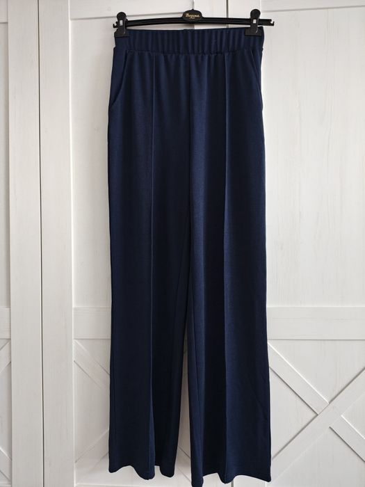 Spodnie damskie nowe z lejącej dzianiny typu interlock, granat, Bonprix, 36/38