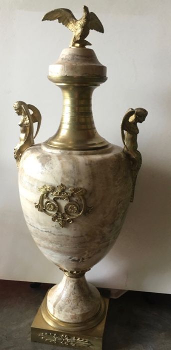 Waza empirowa marmur i brąz 53 cm 30 kg ANTYK!