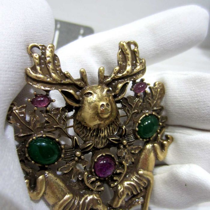 Вінтажна брош Heidi Daus охота бронза позолото камені