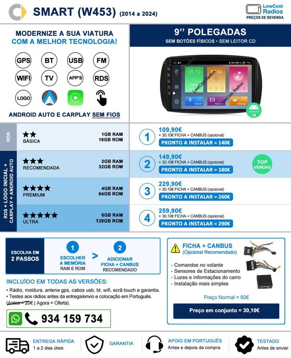 #(AGOSTO) Rádio SMART 451 e 453 | GPS Android 15 BT USB APPS WIFI | CARPLAY • ANDROID AUTO
