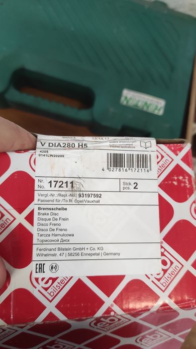 Tarcze hamulcowe przód Febi Bilstein 17211 Opel Zafira