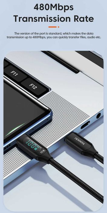 Кабель Toocki Type-C-С PD 100W 5A 2м з дисплеєм iPhone 15/16/ Android