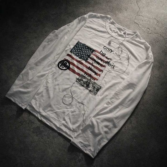White long sleeve USA loose graphic tee y2k vintage лонг