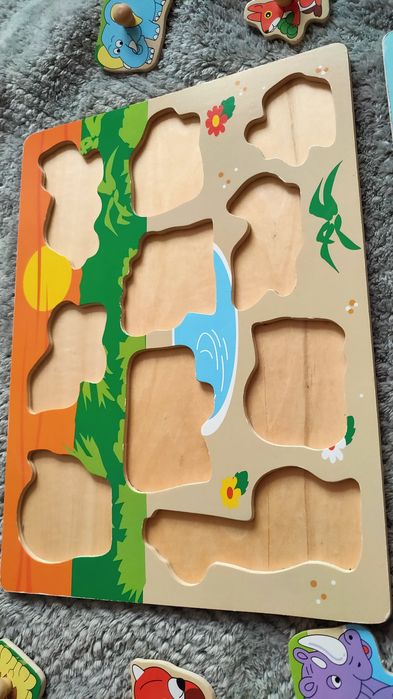 Zestaw Puzzle drewniane zwierzęta pojazdy