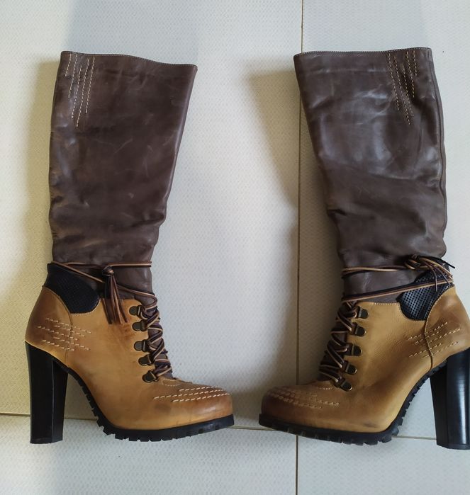 Ocieplane kozaki brązowo - camelowe 38