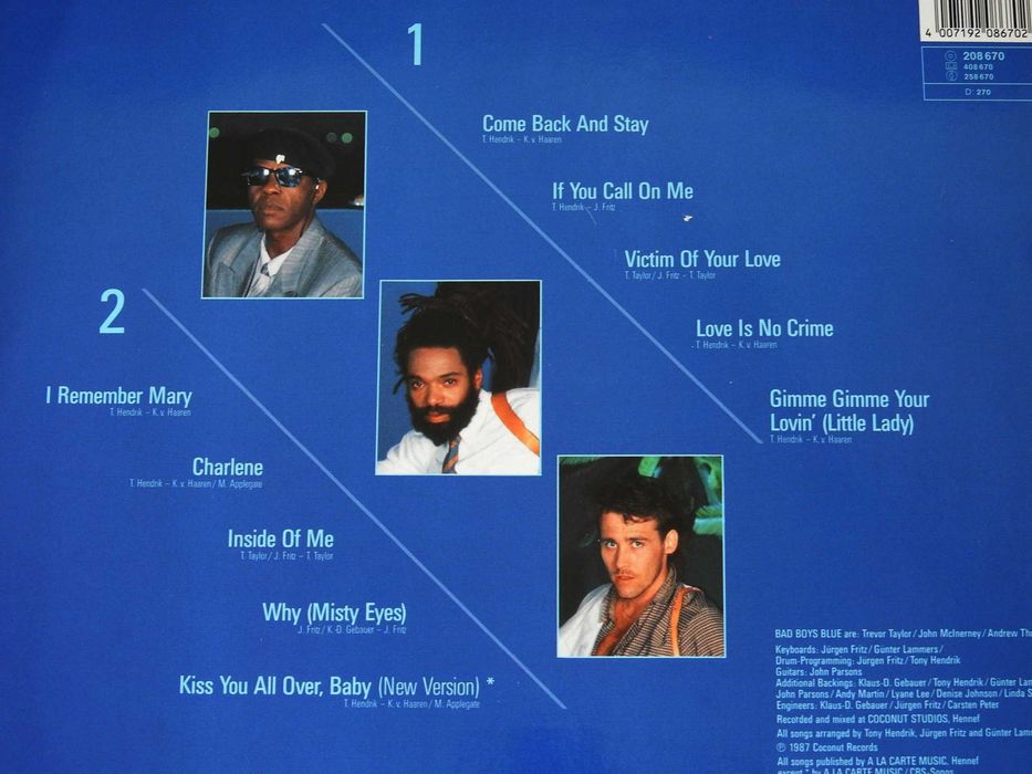 Bad Boys Blue Love Is No Crime ‎LP 1987 Europe Германия пластинка EX+