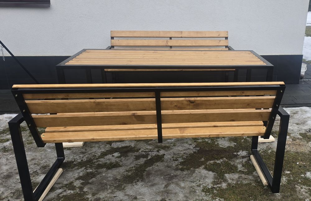 Zestaw ogrodowy stół i dwie ławki (solidny)