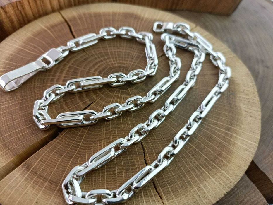 Серебряная цепочка Комби Якорь со вставками. Срібний ланцюг Якір