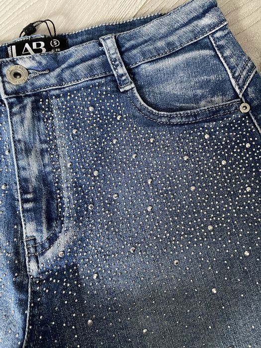 Nowe szorty jwnasowe damskie krotkie spodenki z krysztalkami crystal