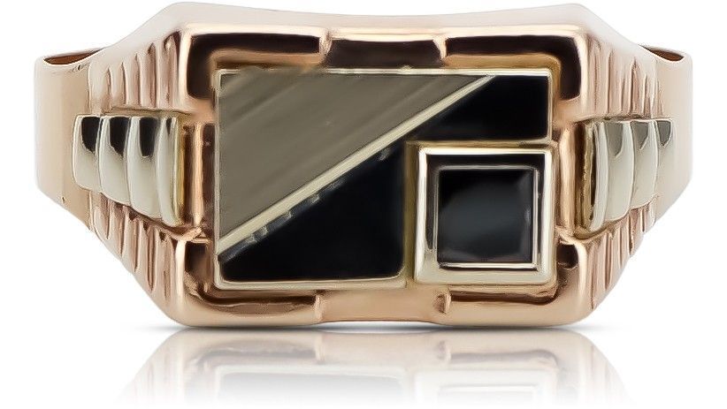 Złoty sygnet męski 14k z czerwonego złota csc005rw Onyks Gdańsk