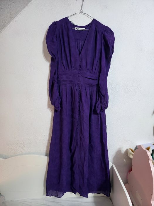 Długa Fioletowa sukienka Zara maxi elegancka vintage retro aesthetic