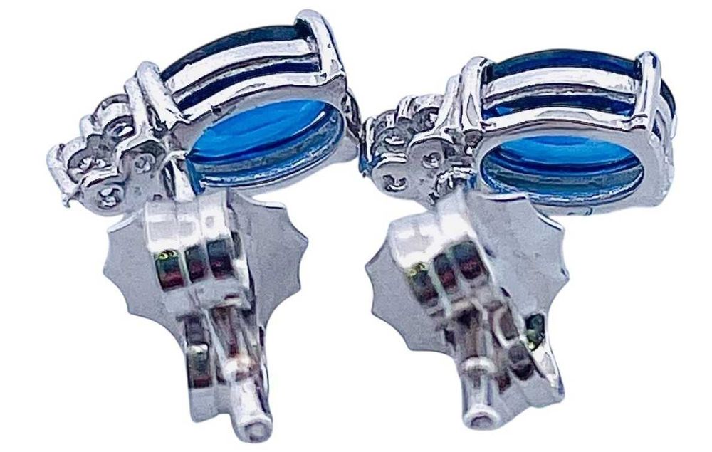 brincos 18k ouro branco safira e diamante