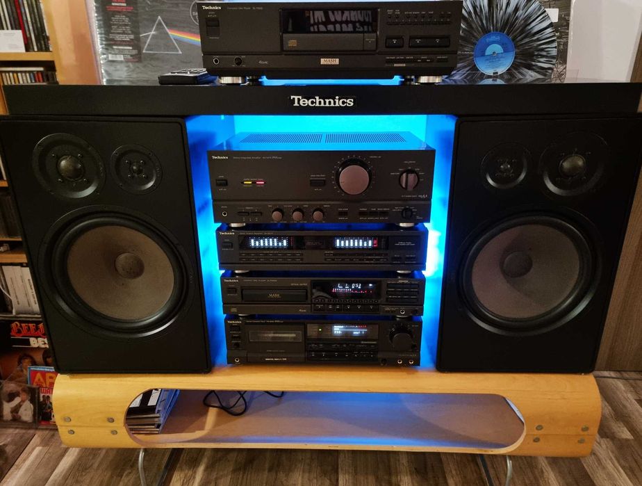 Wieża Technics z kolumnami GLE100 2 piloty komplet kabli rca +
