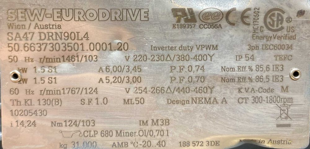 motoreduktor / przekładnia 1,5kW 103obr. SEW