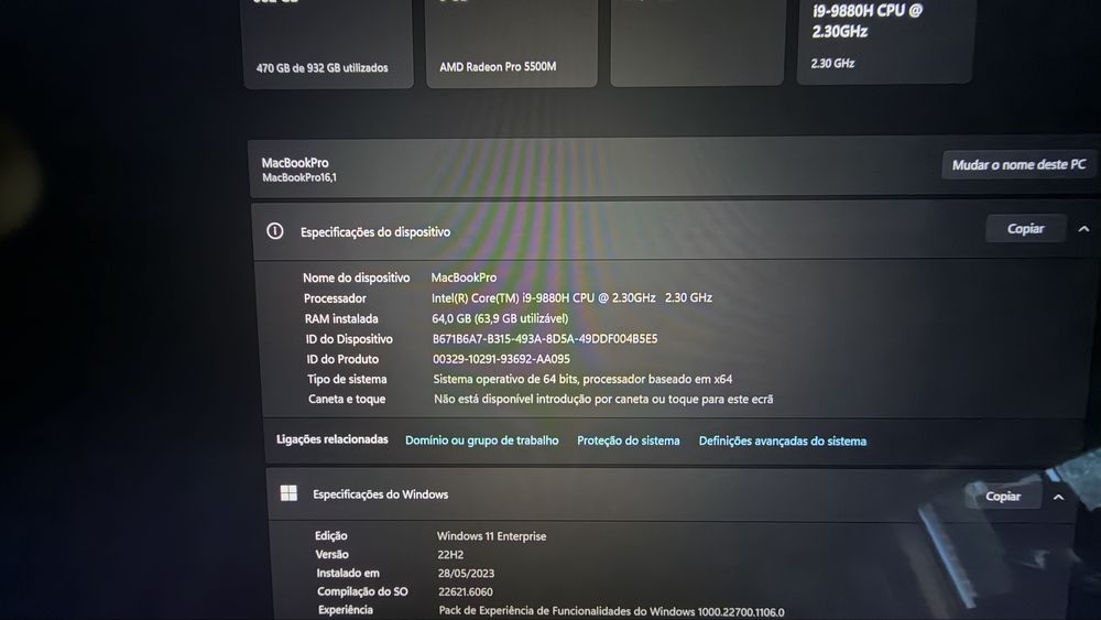 Macbook Pro Retina i9 64GB 1TB Radeon Pro 5500